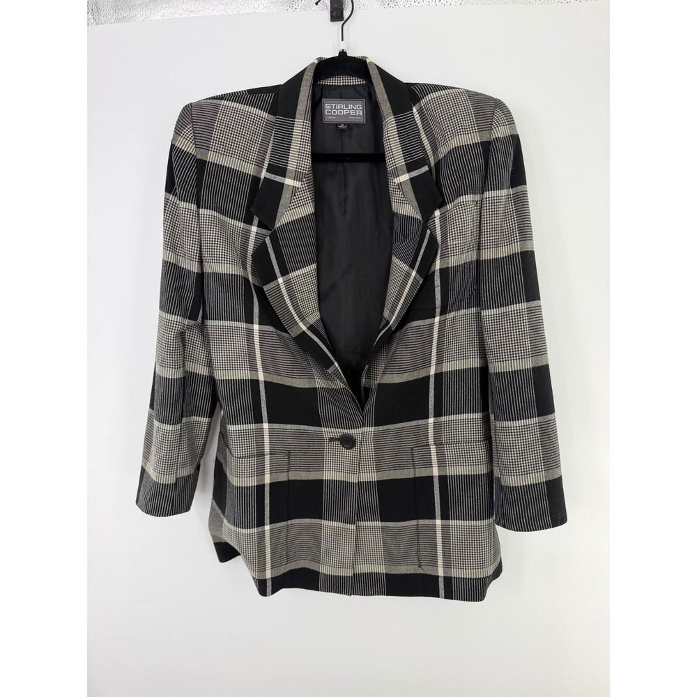 Stirling Cooper Vintage Plaid Blazer Black White Wool Blend Longline Size 6